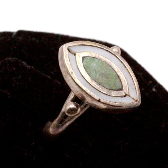 Carsi Mexico Sterling Silver Turquoise Mother of Pearl Inlay Ring - Picture 2 of 6